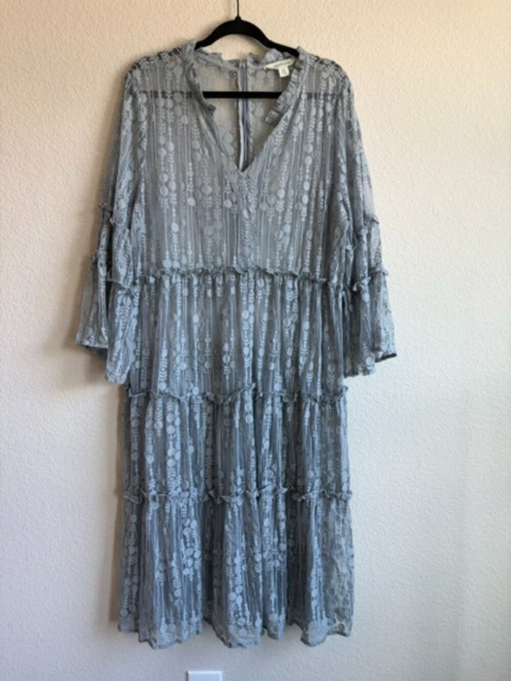 Sundance Women Blue Sheer Tiered Lace Overlay Dress-No Lining-Sz XXL Lagenlook